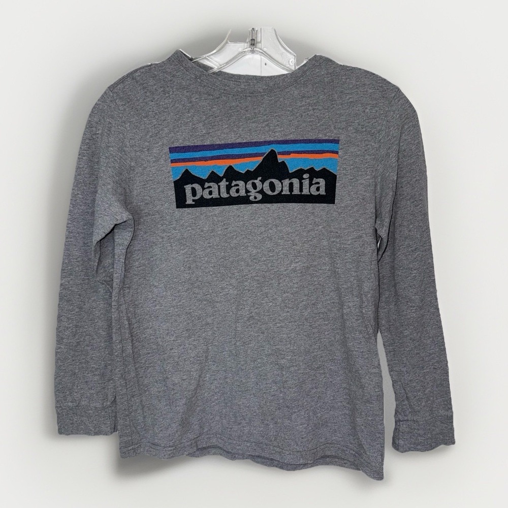 Patagonia Kids Large 12 Gray Logo Long Sleeve Shirt Organic Cotton
